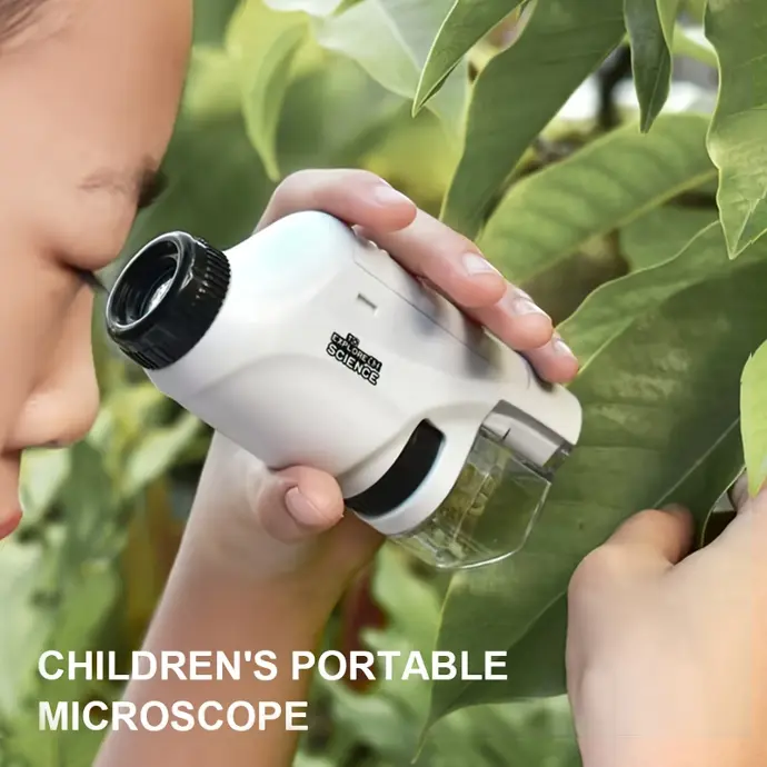 Pocket Microscope For Kids, Portable, Kids Microscope With LED Light 60X-120X