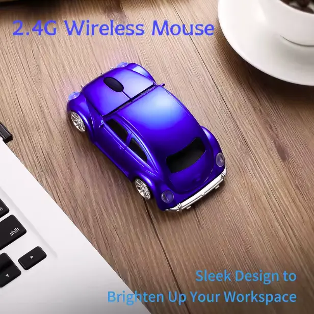 Beetle Car Shape Mouse Small Computer Mouse Ergonomic 2.4GHz Wireless Gaming Mouse With Receiver For PC Laptop